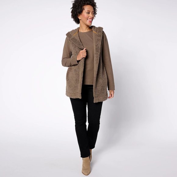 Koolaburra Jackets & Blazers - Koolaburra by UGG Cozy Sherpa Hooded Vest & Long Slv Tee - Oak ( Sz 3X) a612517
